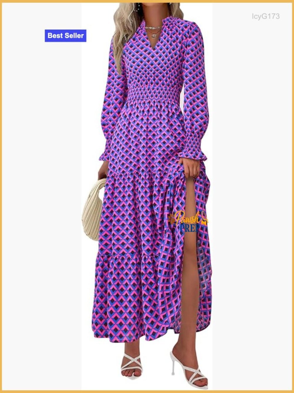 Long Sleeve Maxi Dress with Pockets, V-Neck, Flowy Boho Style